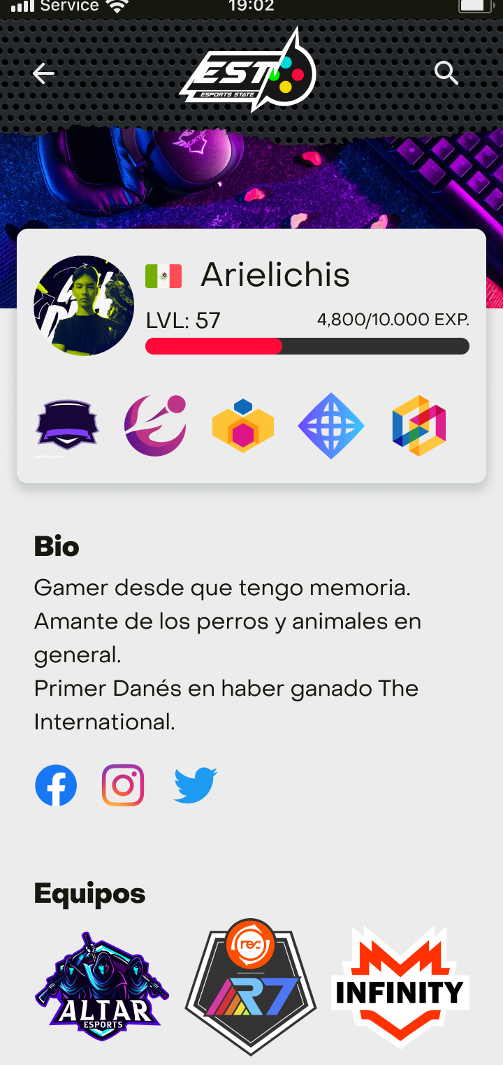 Esports State gamer profile screen